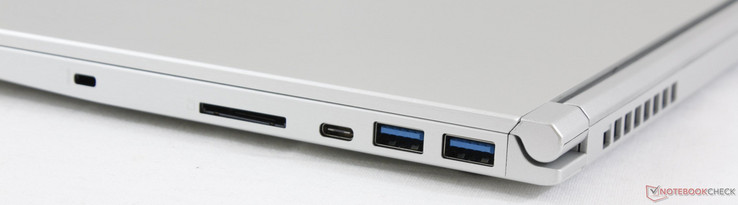 Right: Kensington Lock, SD reader, USB Type-C Gen. 1, 2x USB 3.1 Type-A