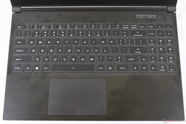 Standard QWERTY layout. The power profile key next to the Power button toggles between Office/Gaming/Turbo
