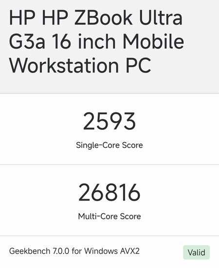 The HP ZBook Ultra G3a 16 inch listing on Geekbench