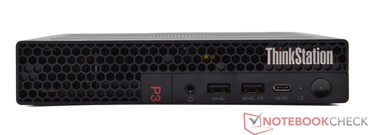 Front: 3.5 mm audio output (combo jack), 2x 3.2 Gen-2 (10 GBit/s, 1x quick charge function), 1x 3.2 Gen-2 (10 GBit/s)