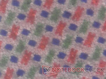 E Ink subpixel array. The larger Green and Red subpixels mean these two colors can be represented more fully than Yellow or Blue
