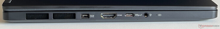 Left: PSU, HDMI 2.1, USB-C 4.0 (40 Gbit/s, DisplayPort Alt mode 1.4, Power Delivery 3.0), 3.5 mm audio jack