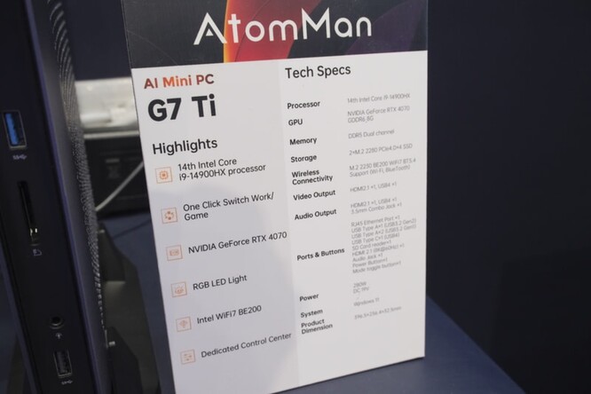 The Minisforum AtomMan G7 Ti features an impressive list of specifications. (Source: PC Watch)