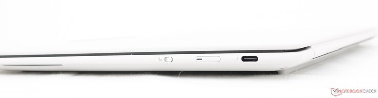 Right: Camera kill switch, Power button, USB-C Thunderbolt 4 w/ DisplayPort 2.1 + Power Delivery (65 W)