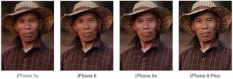 100 percent zoom of a laboratory photo showing the image noise improvement over several generations of iPhone. (Source: DxOMark)