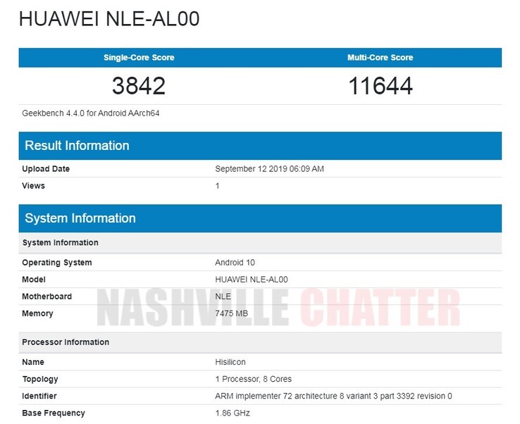 The putative NLE-AL00's Geekbench scores. (Source: Nashville Chatter)