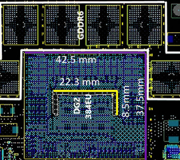 A PCB diagram of a possible MXM-type board featuring the Intel DG2 Xe-HPG with 384 EUs. (Image Source: Videocardz)