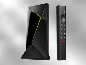 Nvidia Shield TV Pro media player with optional vertical stand and remote (Image source: Amazon with edits)