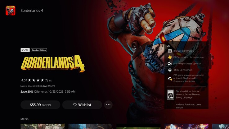 PlayStation Store price tracker showing Borderlands 4 discounts (Image source: screenshot, Adam Corsetti)