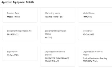 The Realme 10 and 10 Pro+ 5G pop up in new product name- and battery-related leaks. (Source: TDRA via MySmartPrice, CQC via IECEE)