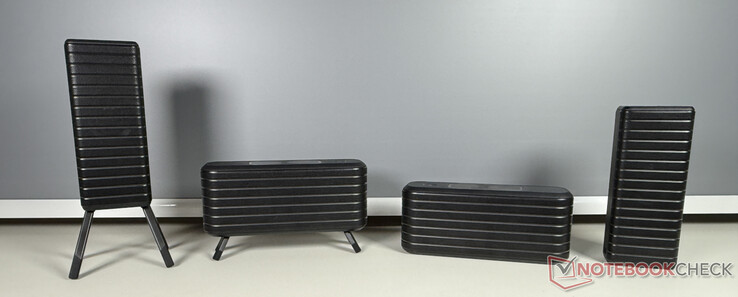 The four external speakers have fold-out legs