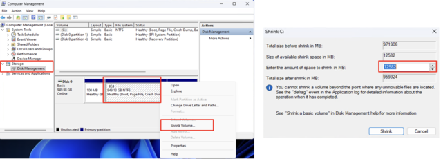 Windows Disk Management can be stubborn in giving you the correct amount of space in which your drive can be shrunk (Image Source: Notebookcheck)