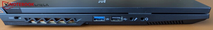 Left: Kensington, USB-A 3.0, USB-A 2.0, microphone jack, headset jack