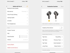 EarFun Audio app settings continued (left) and earbud finder menu (right)