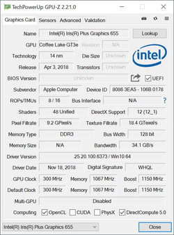 GPU-Z Iris Plus Graphics 655