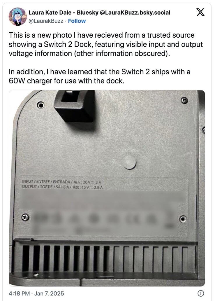 The Nintendo Switch 2 will ship with a 60-watt charger. (Image source: Laura Kate Dale)