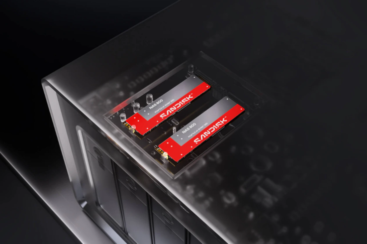 Two Sandisk NAS 800 SSDs installed inside a NAS enclosure