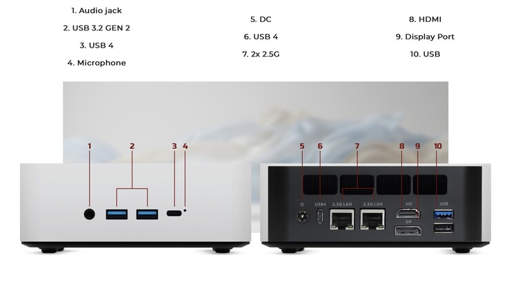 The Strix Point-powered Slimbook One mini PC packs an attractive array of ports, including multiple USB4 ports and dual 2.5G Ethernet. (Image source: Slimbook)