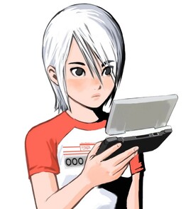 Ashley with a Nintendo DS - "DAS". (Image source: Cing Wiki)