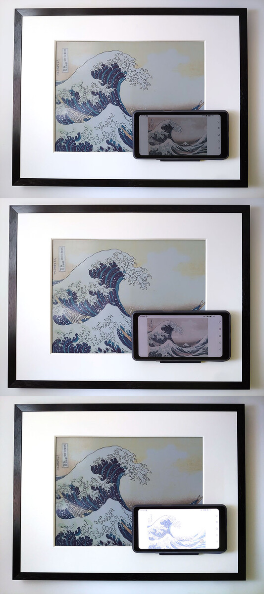 Brightness levels 0, 16, and 32. Shaded window. (Boox washes out in photo, but looks fine in reality.)