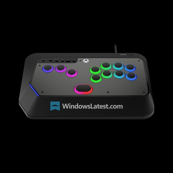 The HyperX Clutch Tachi is a wired leverless arcade controller with customizable RGB lights. (Image source: WindowsLatest)