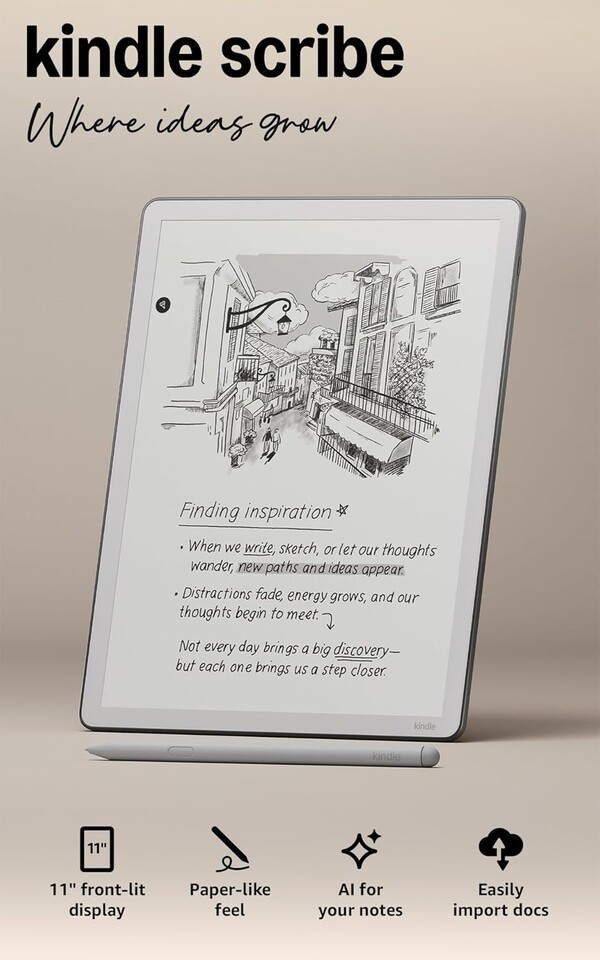 The new Kindle Scribe now has even-sized bezels on all sides. (Image source: Amazon)