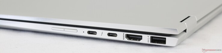 Right: Volume rocker, 2x USB Type-C w/ Thunderbolt 3, HDMI 1.4, USB 3.1 Type-A