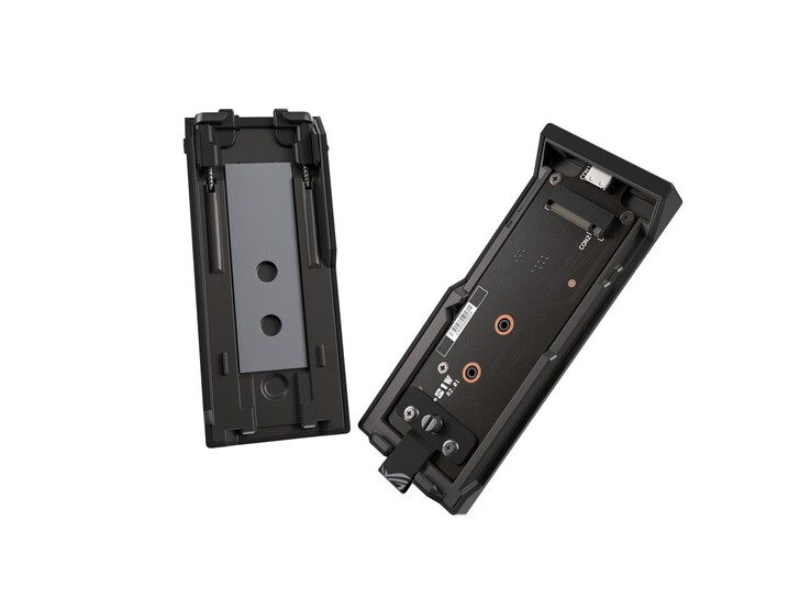 The Asus ROG Strix Aiolos showing internal thermal pad and M.2 connector