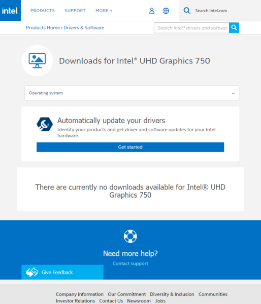 No dice for UHD Graphics 750 drivers, currently. (Image source: Intel)