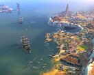 An image showing buildings and ships in Humankind, now 90% off.