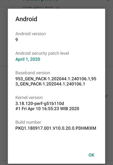 Xiaomi Mi A1 April 2020 new firmare details (Source: Own)