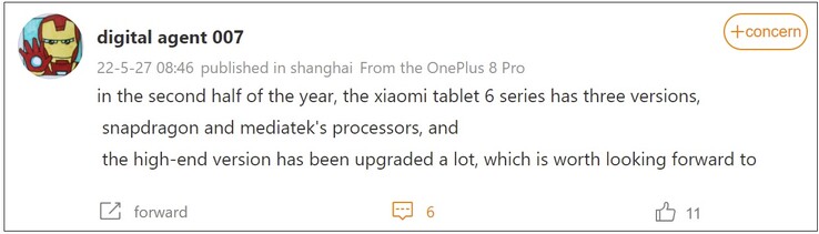 Xiaomi Pad 6 comment. (Weibo - machine translated)