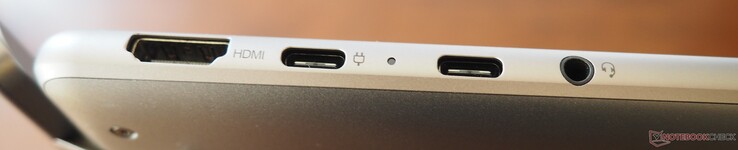 Left side: HDMI 2.1, USB-C 3.1 (DP 1.3, PD), USB-C 4 (DP 1.4, PD), 3.5 mm jack (line-in/out)
