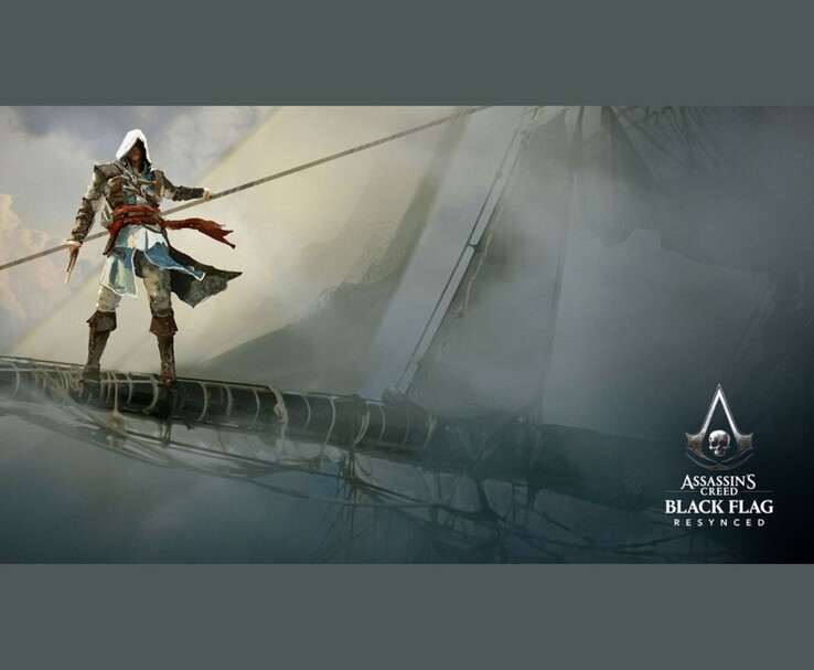 Assassin’s Creed Black Flag Resynced official artwork showing Edward Kenway standing on a ship mast.