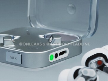 Side view of the white Nothing Ear (3) in the silver case showing USB port. (Image source: Android Headlines)