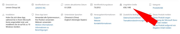 Lenovo Vantage: 650 MB