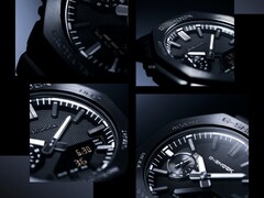 Collage of close-up images highlighting the dial texture, hour markers, and bezel of the Casio G-Shock GM-2100LXB.