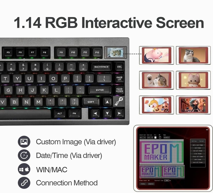 The Epomaker TH80 Pro V2 keyboard comes with a 1.14-inch VIA programmable screen. (Image source: Epomaker on Amazon)