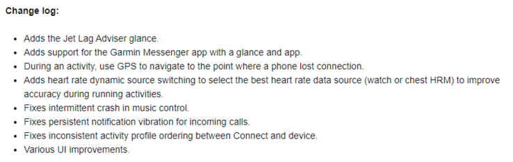 The change log for Public Beta Version 19.09. (Image source: Garmin)