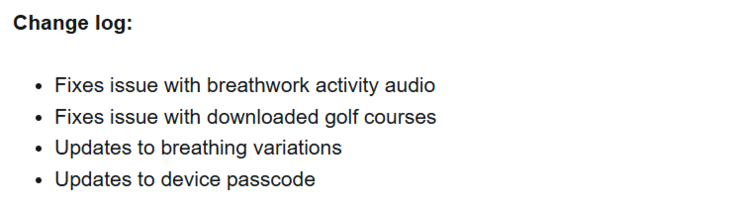 The change log for beta version 15.00 for the Garmin Venu 3 smartwatch. (Image source: Garmin)