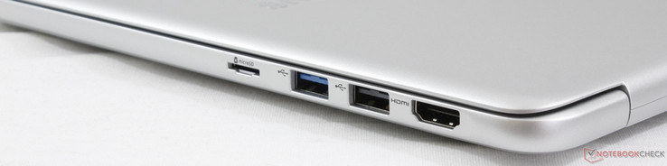 Right: MicroSD reader, USB 3.0, USB 2.0, HDMI