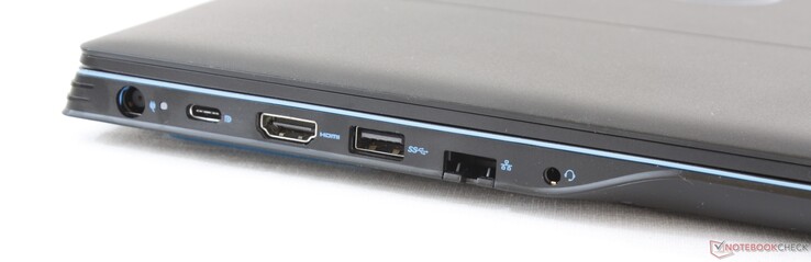 Left: AC adapter, USB Type-C + DisplayPort, HDMI 2.0, USB 3.1, RJ-45, 3.5 mm combo audio