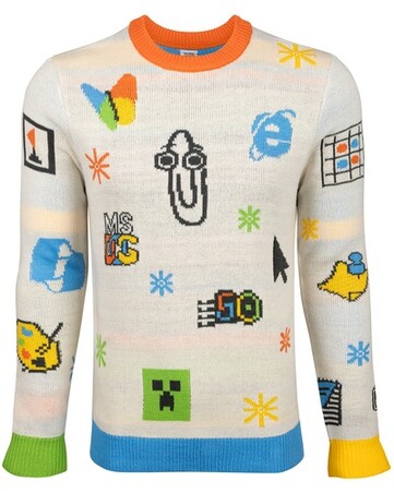 The Microsoft Artifact Sweater has icons of popular Microsoft products. (Image source: Microsoft)