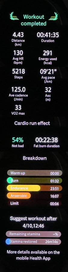 Fat-burning run Watch log