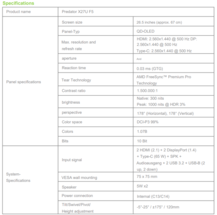 Specs of Acer Predator X27U F5 (Image source: Acer - machine translated)