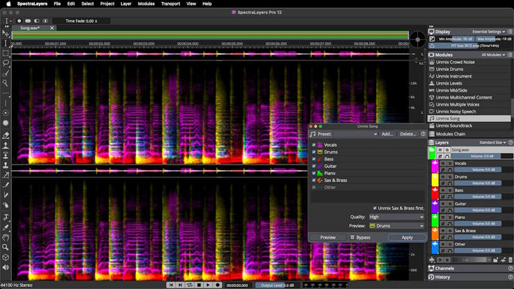Steinberg SpectraLayers 12 can separate music into individual components for editing in spectrograph mode. (Image source: Steinberg)