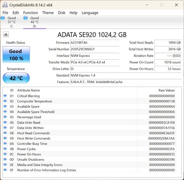 ADATA SE920 works with PCIe 4.0 x4