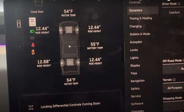 The differential lock is to be activated via an update, as you can see further down in the display (image: VoyageATX, YouTube)