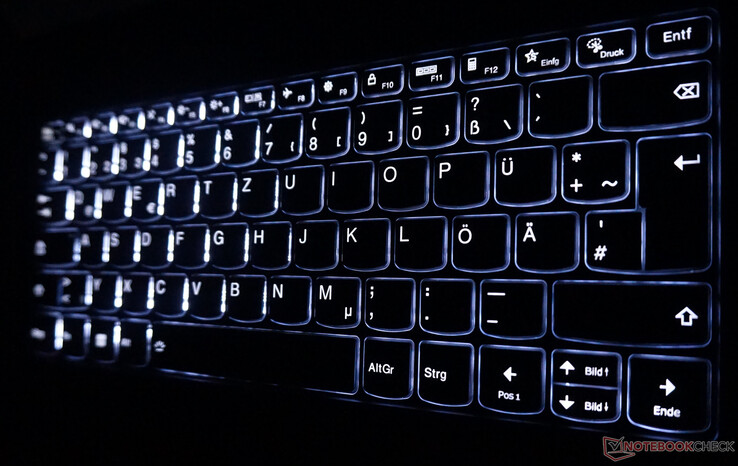 The two-level keyboard backlighting is very even.