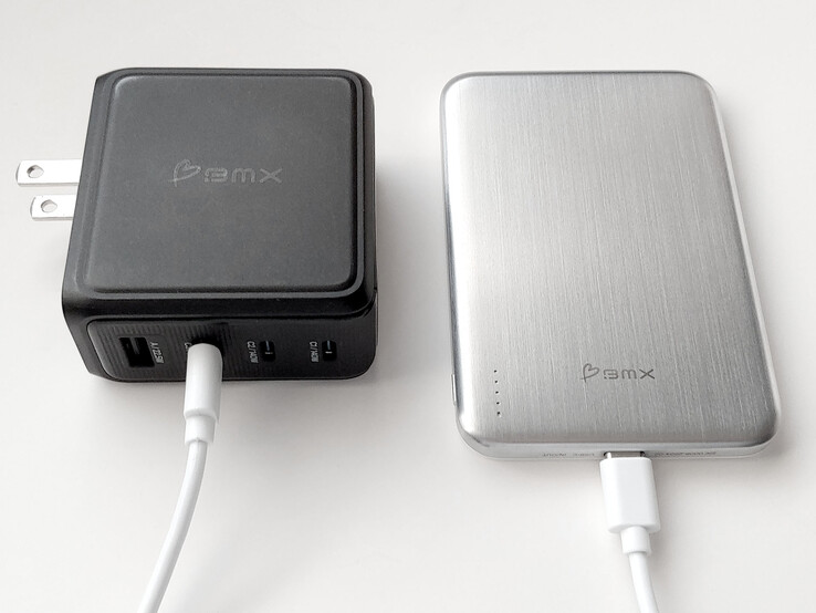 BMX GaNSTA 140W USB charger with the BMX SolidSafe Air power bank.
